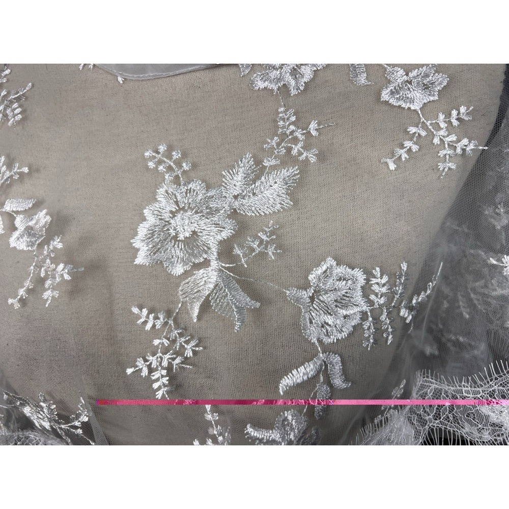 Bridal Sheer Mesh Embroidery Lace Asymmetric Shawl Cape Wedding Prom Party - Picture 3 of 7